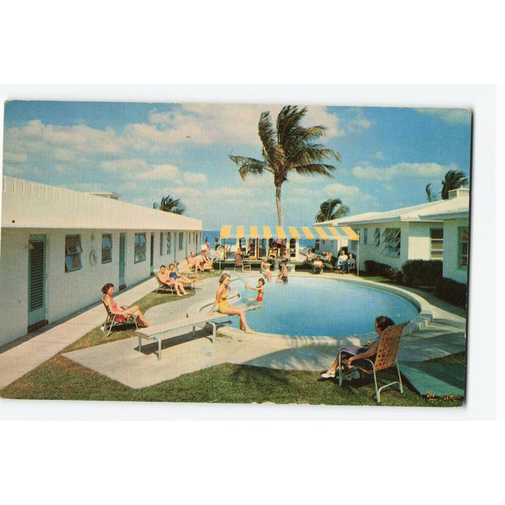 Vista Del Mar Pompano Beach Florida Vintage Linen Postcard 1953 Pool View